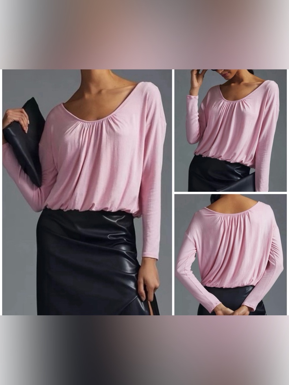 NWOT Anthropologie Maeve Long-Sleeve Bubble Top - light pink - XS, Small